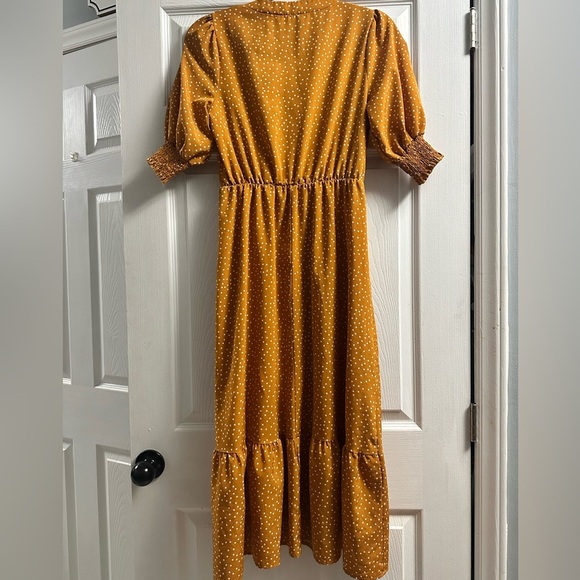 Polka Dot Ruffle Neck Dress (Mustard Yellow) Size Small - Picture 8 of 8
